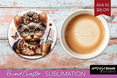Cute Dog Round Coaster - Leopard Bow Coaster PNG Sublimation Product Image 1