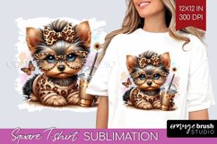Cute Dog Square Tshirt Background - Leopard Bow PNG Product Image 1