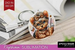 Cute Dog Keychain PNG - Leopard Bow Keychain Sublimation Product Image 1