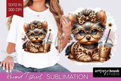Cute Dog Round Tshirt Background - Leopard Bow PNG Product Image 1