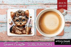 Cute Dog Square Coaster - Leopard Bow Coaster PNG Product Image 1
