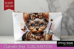 Cute Dog Cosmetic Bag - Leopard Bow Makeup Bag PNG Product Image 1