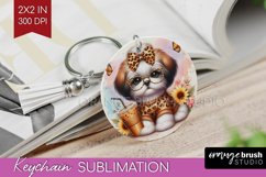 Cute Dog Keychain PNG - Leopard Bow Keychain Sublimation Product Image 1