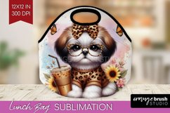 Cute Dog Lunch Bag - Leopard Bow Lunch Bug PNG Sublimation Product Image 1