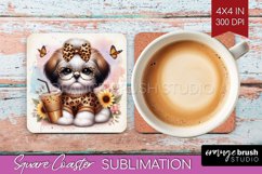 Cute Dog Square Coaster - Leopard Bow Coaster PNG Product Image 1