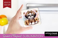Cute Dog Magnet Sublimation - Leopard Bow Square Magnet PNG Product Image 1