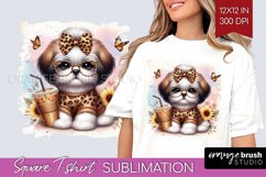 Cute Dog Square Tshirt Background - Leopard Bow PNG Product Image 1