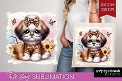 Cute Dog Tote Bag - Leopard Bow Tote Bag PNG Sublimation Product Image 1