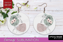 Line Art Woman Round Earrings - Minimalist PNG Sublimation Product Image 1