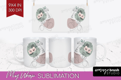 Line Art Woman Mug Wrap - Minimalist Mug PNG Sublimation Product Image 1