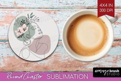 Line Art Woman Round Coaster - Minimalist Coaster PNG Product Image 1