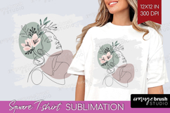 Line Art Woman Square Tshirt Background - Minimalist PNG Product Image 1