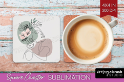 Line Art Woman Square Coaster - Minimalist Coaster PNG Product Image 1