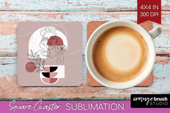 Line Art Woman Square Coaster - Minimalist Coaster PNG Product Image 1