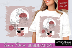 Line Art Woman Square Tshirt Background - Minimalist PNG Product Image 1
