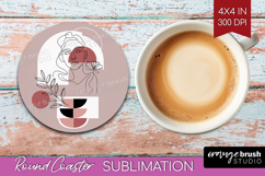 Line Art Woman Round Coaster - Minimalist Coaster PNG Product Image 1