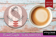 Line Art Woman Round Coaster - Minimalist Coaster PNG Product Image 1