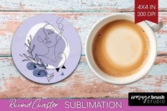Line Art Woman Round Coaster - Minimalist Coaster PNG Product Image 1