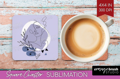 Line Art Woman Square Coaster - Minimalist Coaster PNG Product Image 1