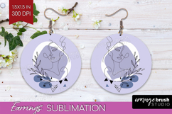 Line Art Woman Round Earrings - Minimalist PNG Sublimation Product Image 1
