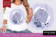 Line Art Woman Round Tshirt Background - Minimalist PNG Product Image 1