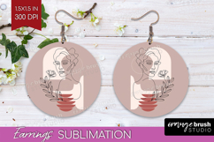 Line Art Woman Round Earrings - Minimalist PNG Sublimation Product Image 1