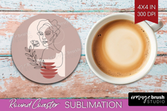 Line Art Woman Round Coaster - Minimalist Coaster PNG Product Image 1