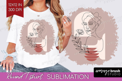 Line Art Woman Round Tshirt Background - Minimalist PNG Product Image 1