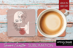 Line Art Woman Square Coaster - Minimalist Coaster PNG Product Image 1