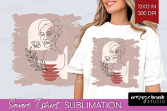 Line Art Woman Square Tshirt Background - Minimalist PNG Product Image 1