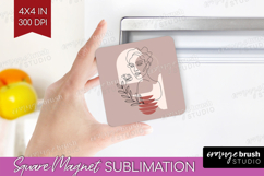 Line Art Woman Magnet Sublimation - Minimalist Square Magnet Product Image 1