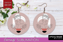 Line Art Woman Round Earrings - Minimalist PNG Sublimation Product Image 1