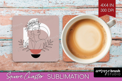 Line Art Woman Square Coaster - Minimalist Coaster PNG Product Image 1