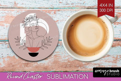 Line Art Woman Round Coaster - Minimalist Coaster PNG Product Image 1