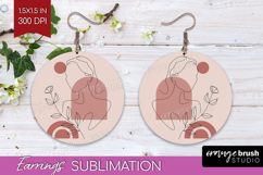 Line Art Woman Round Earrings - Minimalist PNG Sublimation Product Image 1