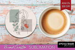 Line Art Woman Round Coaster - Minimalist Coaster PNG Product Image 1
