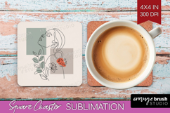 Line Art Woman Square Coaster - Minimalist Coaster PNG Product Image 1
