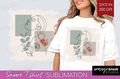 Line Art Woman Square Tshirt Background - Minimalist PNG Product Image 1