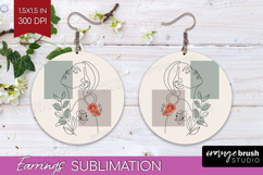 Line Art Woman Round Earrings - Minimalist PNG Sublimation Product Image 1