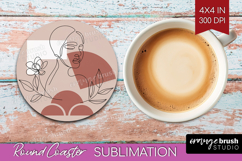 Line Art Woman Round Coaster - Minimalist Coaster PNG Product Image 1