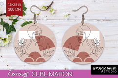 Line Art Woman Round Earrings - Minimalist PNG Sublimation Product Image 1