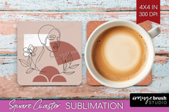 Line Art Woman Square Coaster - Minimalist Coaster PNG Product Image 1