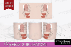 Line Art Woman Mug Wrap - Minimalist Mug PNG Sublimation Product Image 1