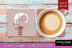 Line Art Woman Square Coaster - Minimalist Coaster PNG Product Image 1