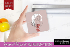 Line Art Woman Magnet Sublimation - Minimalist Square Magnet Product Image 1