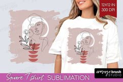 Line Art Woman Square Tshirt Background - Minimalist PNG Product Image 1
