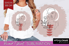 Line Art Woman Round Tshirt Background - Minimalist PNG Product Image 1