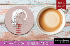 Line Art Woman Round Coaster - Minimalist Coaster PNG Product Image 1