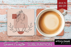 Line Art Woman Square Coaster - Minimalist Coaster PNG Product Image 1