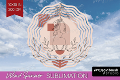 Line Art Woman Wind Spinner Sublimation PNG - Minimalist Product Image 1